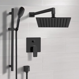 Shower Faucet Matte Black Shower Set With Rain Shower Head and Hand Shower Remer SFR56